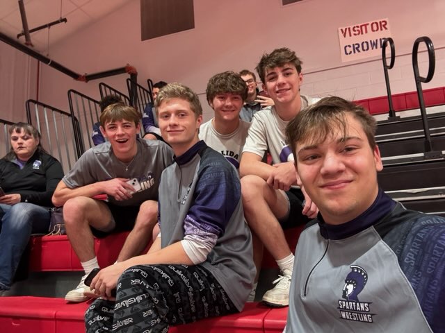 WRESTLING WIN: From left, Samuel Johnson, Jamison Thurston, Calhoun Hill, Jacob Johnson and Henry Horne pose for a selfie at December 5th's wrestling match. 